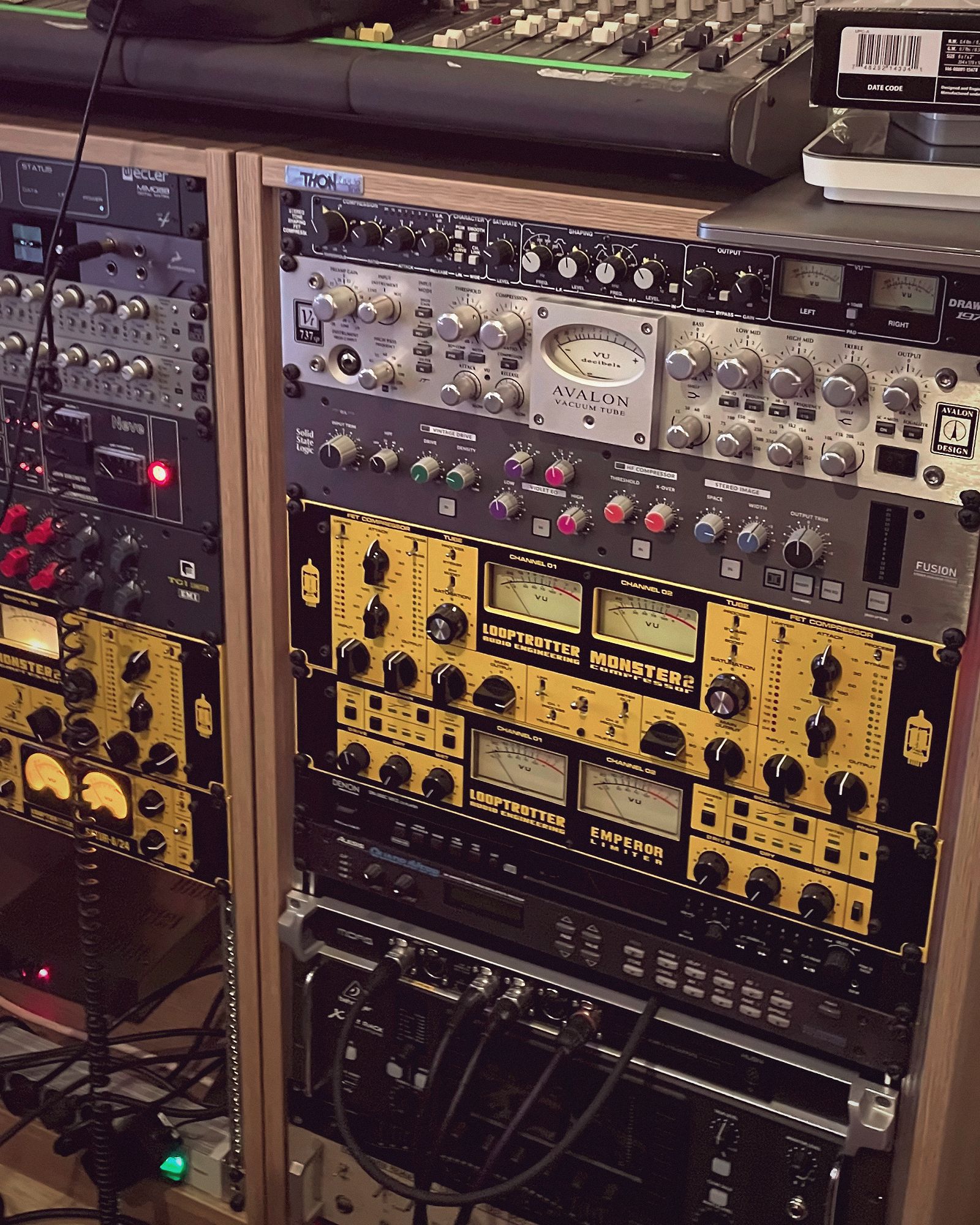 Two racks of the chain — from preamps to the bus limiter