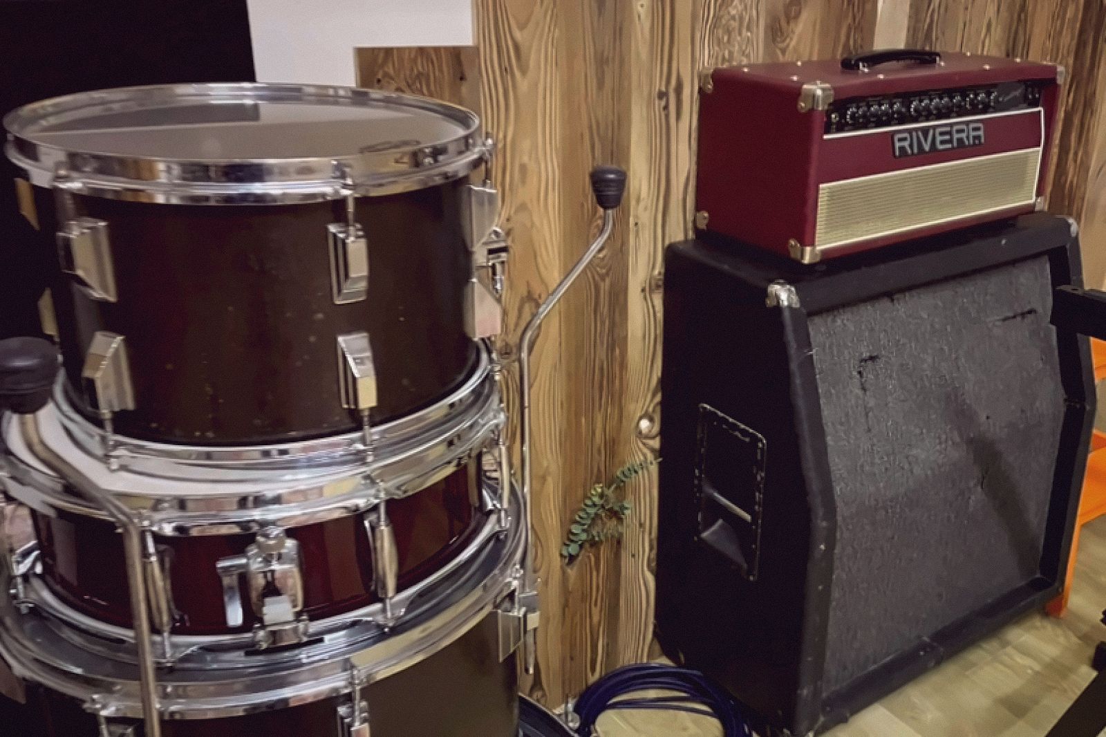 Rivera amp and drum kit in the live room